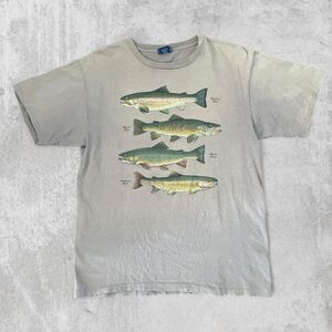 Vintage 90s Single Stitch Harborside Graphics Trout Tee L Made USA